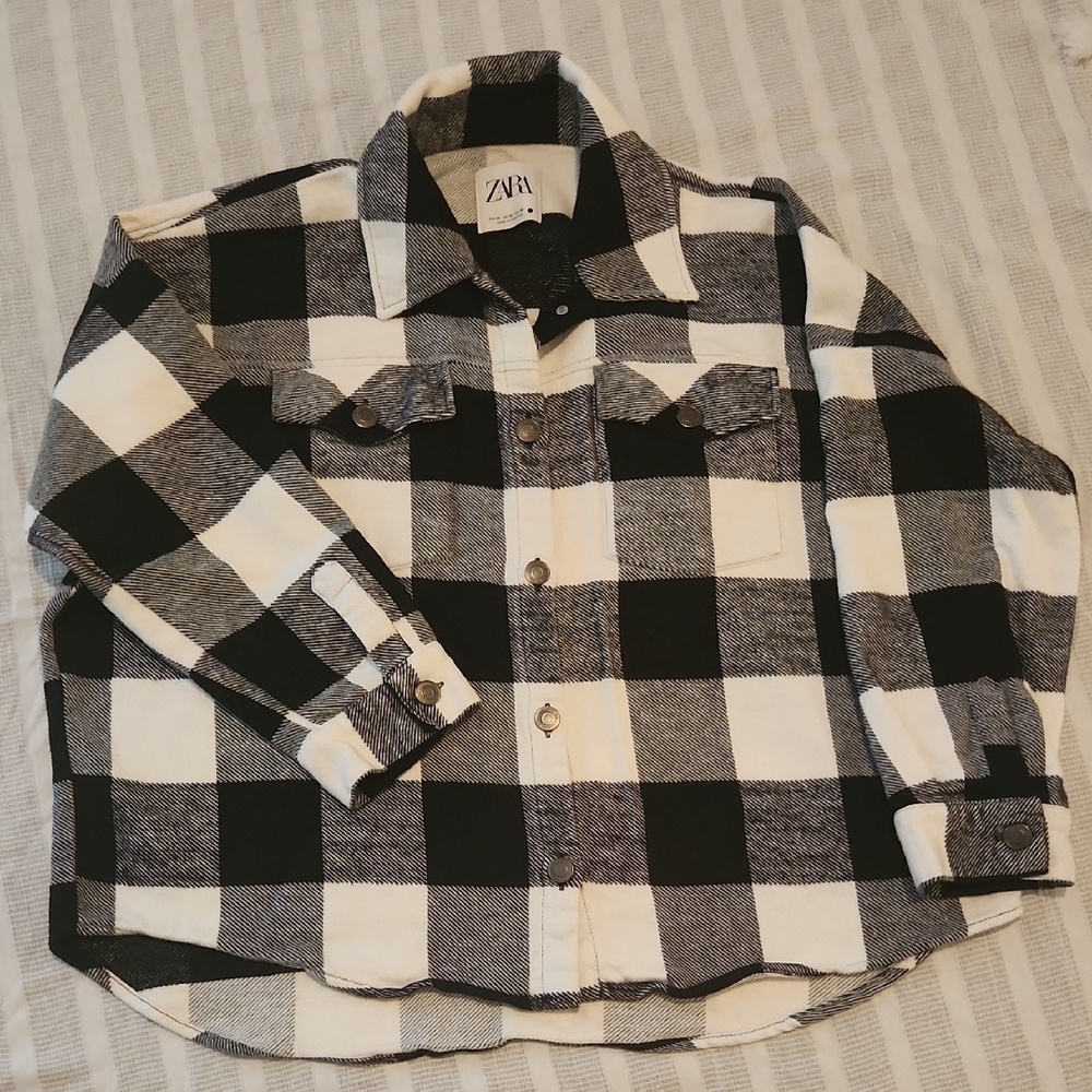 Zara Plaid Black and White Button Down Flannel